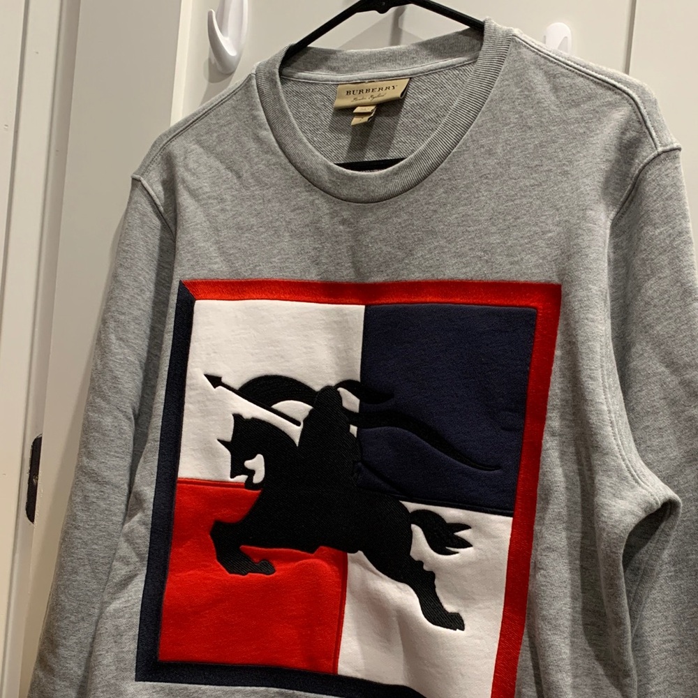 Burberry Gray and Red Graphic Crewneck Sweater